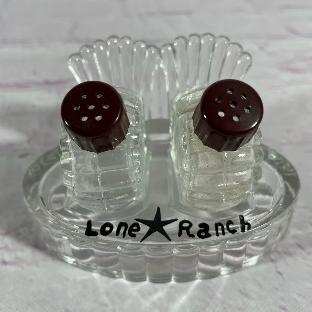 Vintage Glass Seashell Shaped Salt and Pepper Shakers with Beach Chair Holder